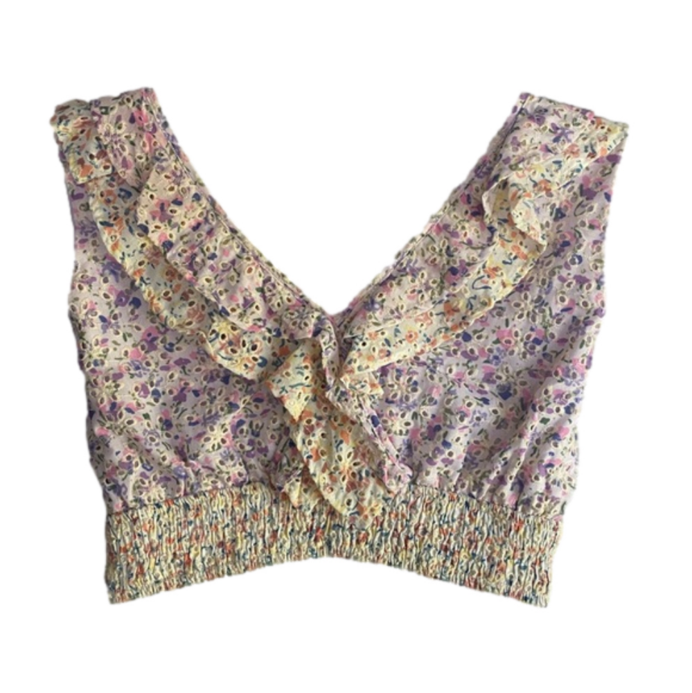 Altar’d State Lavender Ditsy Floral Eyelet Ruffle V Neckline Crop Top SKU0156 - Picture 5 of 7